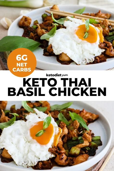 Chicken Recipe Low Carb, Thai Basil Chicken Recipe, Basil Chicken Recipe, Thai Basil Chicken, Recipe Low Carb, Basil Chicken, Thai Basil, Easy Keto, Keto Meal Plan