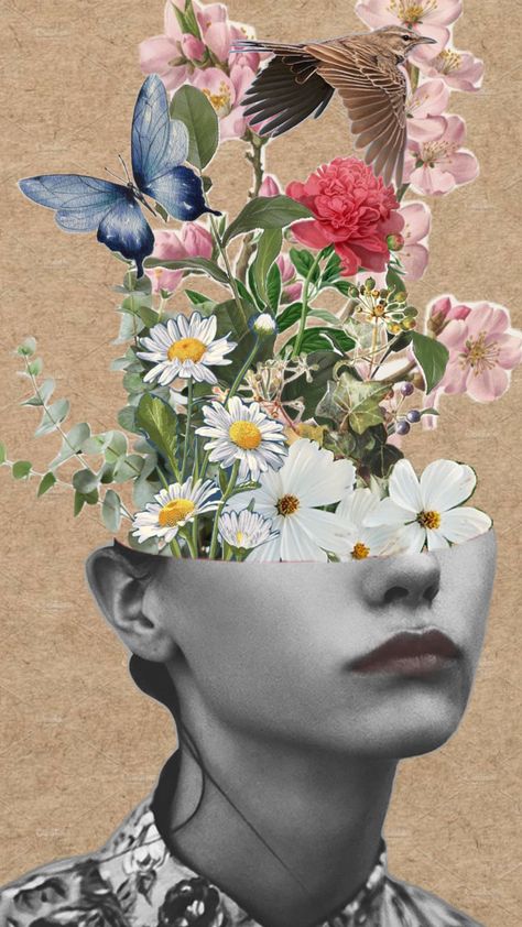 #flowers #nature #vibes #vibes #vintage #wallpaper Person With Flower Head, Photography Collage Ideas, Face Collage, Botanical Fashion, Art Alevel, Online Scrapbook, Nature Collage, Gcse Art Sketchbook, Collage Portrait