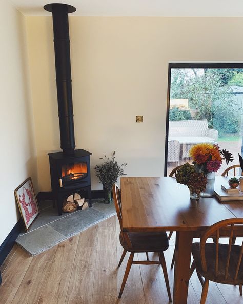 Log Burner In Corner, Victorian Terrace Interior, Corner Stove, Garden Room Extensions, Room Extensions, Kitchen Wood, Wood Dining Room, Corner Fireplace, Log Burner