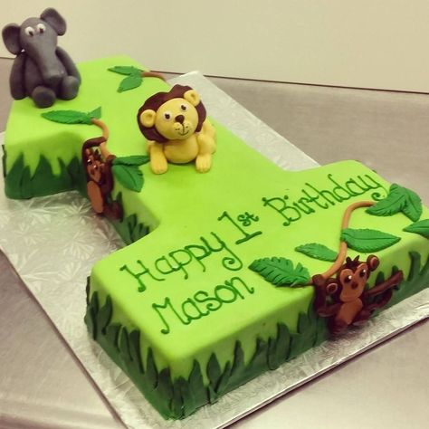 Number One Cake, Jungle Birthday Cakes, Jungle Theme Cakes, Lion Cake, 1st Bday Cake, Number Birthday Cakes, Boys 1st Birthday Cake, Wild Birthday Party, Cake Custom