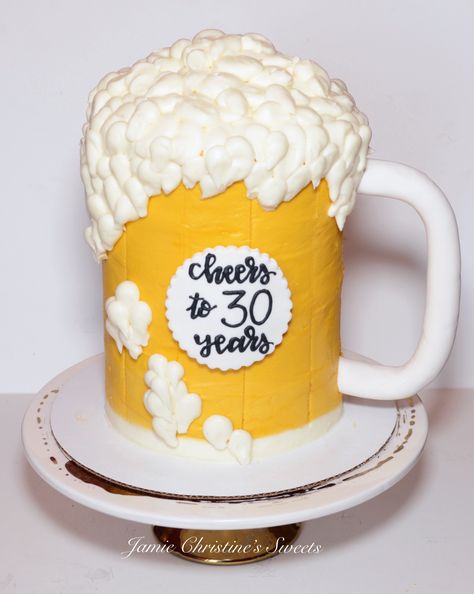 Beer mug cake cheers to 30 years mans birthday husband #JCSweets Birthday Cake Beer, Birthday Beer Cake, Beer Mug Cake, Cake Design For Men, Cake For Boyfriend, Birthday Cake For Husband, New Birthday Cake, Diy Birthday Cake, Cake For Husband