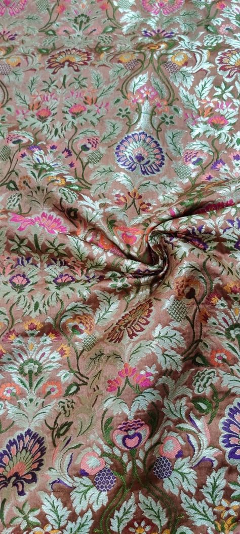 Banarasi Kimkhwab Fabric  -1 mtr min (UUCC)  To order whatsapp on +917710801701 or visit www.luxurionworld.com  #banarasifabric #brocade #kimkhwab #kimkhab #kimkhvab kimkhaab #kimkhwaab #fabric #banarasimaterial Banarsi Fabric, Banarasi Brocade Fabric, Silk Kurti Designs, Banarsi Saree, Silk Kurti, Brocade Fabric, Kurti Designs, Flower Designs, Bohemian Rug