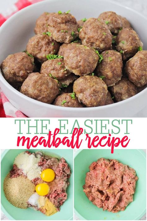 This Easy Meatball recipe is way better than store bought, and easy too - they take minutes to put together! Made from ground beef mixed with parmesan cheese, salt, pepper, onion and garlic powder, milk, and eggs.#easymeatballs #meatballs #meatballrecipe #homemademeatballs Juicy Meatball Recipe, Homemade Meatballs Easy, Homemade Meatballs Recipe, Easy Meatball, Grape Jelly Meatballs, How To Make Meatballs, Best Meatballs, Meatball Recipes Easy, Powder Milk