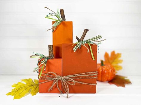 These jewelry box pumpkins are the perfect trio to add to your shelves, tiered tray or mantel. No one needs to know how easy this handmade pumpkin decoration is to make! We use many of these same supplies in several of our Dollar Tree crafts, so you can buy a few materials and make a variety of decorations such as: Canning Ring Pumpkins Canning Lid Pumpkins Helpful Tips We used different shades of orange paint for each box. You could use the same color of orange for all thre… Dollar Tree Jewelry, Dollar Tree Fall Diy, Dollar Tree Pumpkins, Fun Fall Crafts, Dollar Tree Fall, Autumn Decoration, Jewelry Box Diy, Cardboard Jewelry Boxes, Dollar Tree Diy Crafts