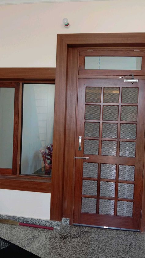 Kitchen Net Door Ideas, Mosquito Net Gate Design, Wooden Net Door Design Entrance, Net Gate Design, Jali Gate Design Wooden, Net Door Design Wooden Modern, Net Doors For Main Door, Mosquito Net Door Design Wooden, Mesh Door Design Wooden