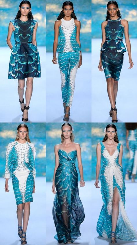 Sea Fashion Design, Under The Sea Fashion Mood Board, Sea Life Fashion, Themes For Fashion Collection, Ocean Theme Fashion Show, Sea Moodboard Fashion, Fish Themed Outfit, Sea Theme Dress, Fish Inspired Fashion