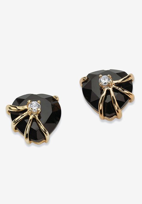 Gold Heart Earring, Black Onyx Earrings, Long Gold Earrings, Palm Beach Jewelry, Onyx Jewelry, Onyx Earrings, Stud Jewelry, Cubic Zirconia Earrings, Cz Stud Earrings