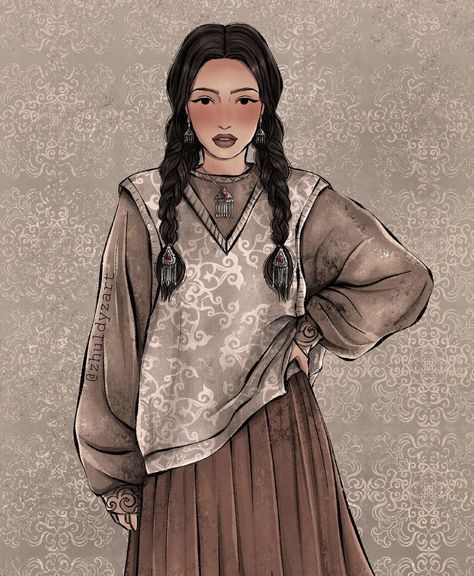 Kazakh Clothing, Zootopia Characters, Ethno Style, National Clothes, Clothing Sketches, Trash Art, Woman Drawing, Fashion Inspiration Design, Amazing Art Painting