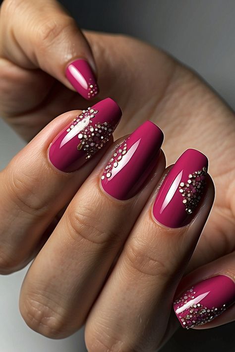 Dark Pink Nail Art, Dark Pink Nails Designs, Hearts Nail Art, Descendants Dr, Elegant Touch Nails, Dark Pink Nails, Pink Nail Art Designs, Pink Nail Colors, Stunning Nail Designs