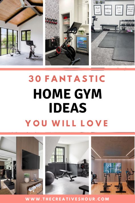 30 Home Gym Ideas That Will Actually Make You Want To Workout Ikea Home Gym Hacks, Home Gym With Wallpaper, Simple Home Gym Garage, Home Gym Decor Ideas Fitness Rooms, Garage Workout Area, Home Gym Wallpaper, Home Gym Building, Small At Home Gym, Exercise Room Ideas