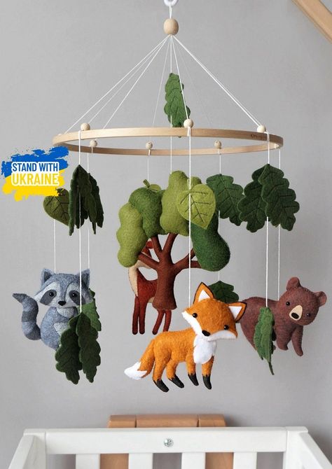 Woodland Animals Mobile Woodland Mobile Baby Girl Mobile Deer | Etsy Canada Woodland Crib Mobile, Woodland Nursery Mobile Diy Felt Animals, Deer Mobile For Nursery, Felt Woodland Mobile, Woodland Friends Nursery, Woodland Mobile Nursery, Baby Nursery Forest Theme, Baby Forest Nursery, Girl Woodland Theme Nursery