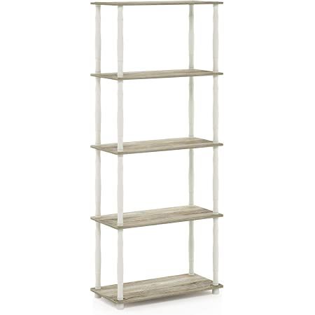 Furinno Turn-N-Tube 5-Tier Multipurpose Shelf / Display Rack / Storage Shelf / Bookshelf, Classic Tubes, Sonoma Oak/White Clothing Display, Utility Shelves, Closet Shelf Organization, Garage Storage Organization, Rubber Tree, Shelf Display, Rack Storage, Sonoma Oak, Closet Shelves