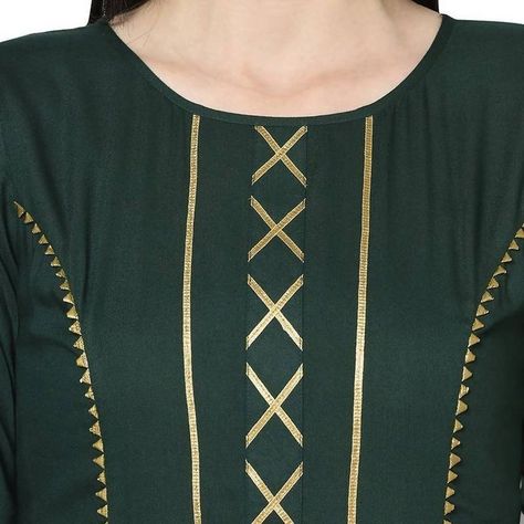 Design Boat Gala Design Pakistani, Gotapatti Work Kurti Simple, Bottle Green Dress Outfits, Gotapatti Work Kurti Neck Design, Princess Line Kurti, Gotapatti Work Kurti, Kurta With Palazzo, Gala Design, Tiered Dresses