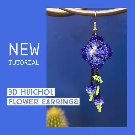 3-D Huichol Flower Earrings Tutorial Huichol Tutorial, Huichol Beading, Huichol Pattern, Bead Flowers, Bead Flower, Bead Weaving Tutorials, Beading Netting, Beading Jewelry, Beading Techniques