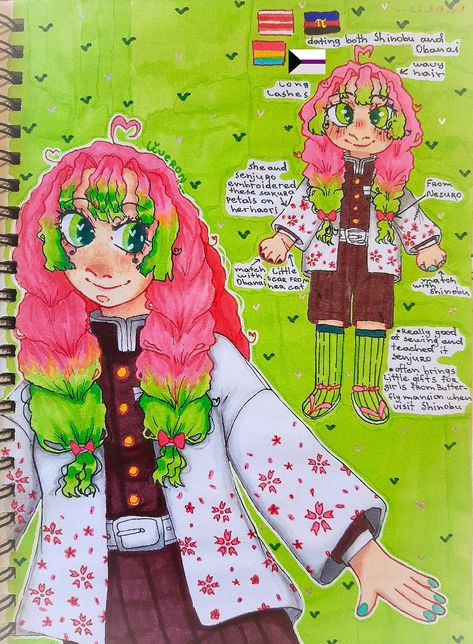 Mitsuri Headcanon, Demon Slayer Redesign, Mitsuri Redesign, Kny Redesign, Mitsuri Fanart, Swap Au, Sketchbook Inspiration, Fluttershy, Diy Doll