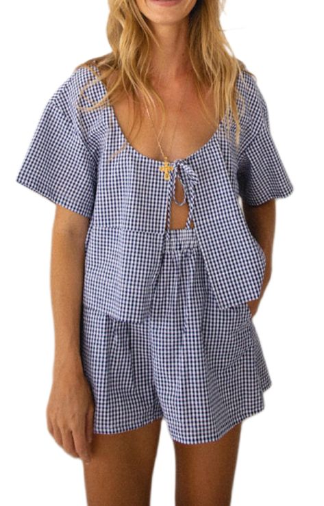 PRICES MAY VARY. ♦Material: Polyester blend. Women plaid 2 piece pajama shorts set made by high quality fabric, lightweight, breathable, skin-friendly, plaid shorts pj set for women, gingham two piece shorts sets, offer comfy wearing experience. ♦Features: Puff sleeve babydoll blouse, with cute bow tie, open front, tie up peplum shirt, half sleeve plaid shirt blouse, loose fit, short sleeve 2 piece pj sets. Short sleeve lounge sets, women y2k two piece summer outfits, y2k 2 piece loungewear, y2k Sets Women Clothing, Europe Summer Clothes, Shorts Lounge Set, London Summer Fashion Street Style, Indie Concert Outfit Summer, Summer Sets Outfits Two Pieces, Nantucket Outfit Summer, Y2k Two Piece, Gingham Two Piece