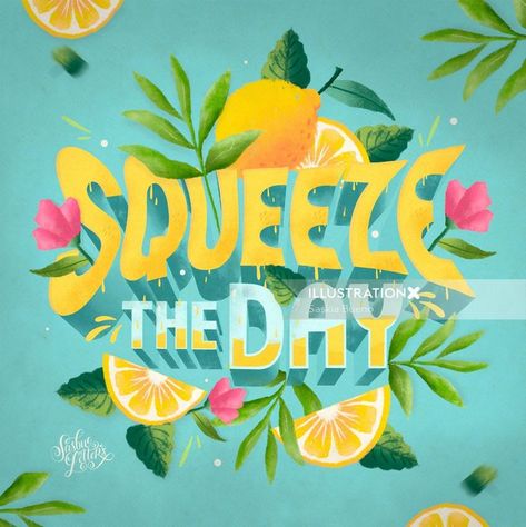 Squeeze The Day calligraphy design Fresh Typography, Positive Thoughts Quotes, Squeeze The Day, Social Media Art, Day Illustration, Ipad Lettering, Creating Artwork, Hand Lettering Quotes, Art Typography