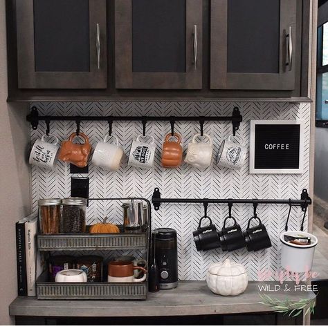 Rv Coffee Bar, Rv Living Decor, Camper Kitchen, Diy Camper Remodel, Rv Kitchen, Magnolia Table, Coffee Nook, Home Coffee Bar, Coffee Bar Home