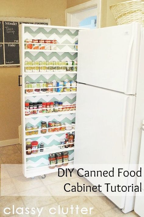 Above Fridge, Easy Home Organization, Small Space Hacks, Super Organized, Canned Food Storage, Small Kitchen Storage, Kitchen Organization Diy, Remodel Kitchen, Diy Cans