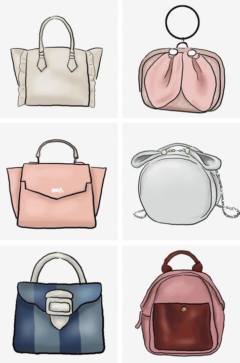 Female Accessories Illustration, Hand Bag Sketches Fashion Illustrations, Hand Bag Drawing, Hand Bag Illustration, Leather Hand Bags For Women, Bag Clipart, Small Purses And Handbags, Accessories Design Sketch, Men Poses