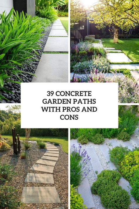 Concrete Garden Paths With Pros And Cons Concrete Paths, Front Garden Path, Paver Path, Concrete Pathway, Concrete Path, Concrete Walkway, Garden Pathways, Tropical Backyard, Driveway Design