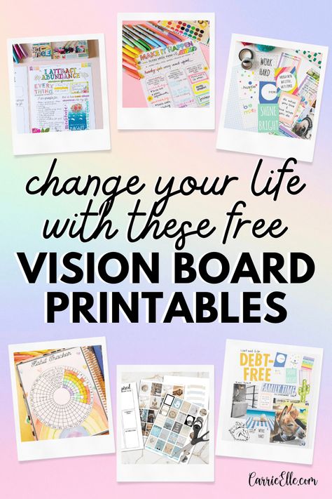 Change Your Life with These Free Vision Board Printables - Carrie Elle Vision Board Printables Free, Vision Board Purpose, Vision Board Adventure, One Word Resolution, Teen Vision Board, Printable Vision Board Template, Vision Board Worksheet, Free Vision Board Template, Vision Board Categories