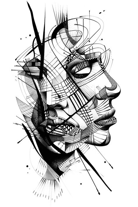 Double Exposure Drawing, Abstract People Tattoo, Twoface Tattoo, Double Face Tattoo, Weird Abstract Tattoos, Tattoos Of Faces Abstract, Realism Abstract Tattoo, Double Exposure Tattoo, Surrealistic Tattoo