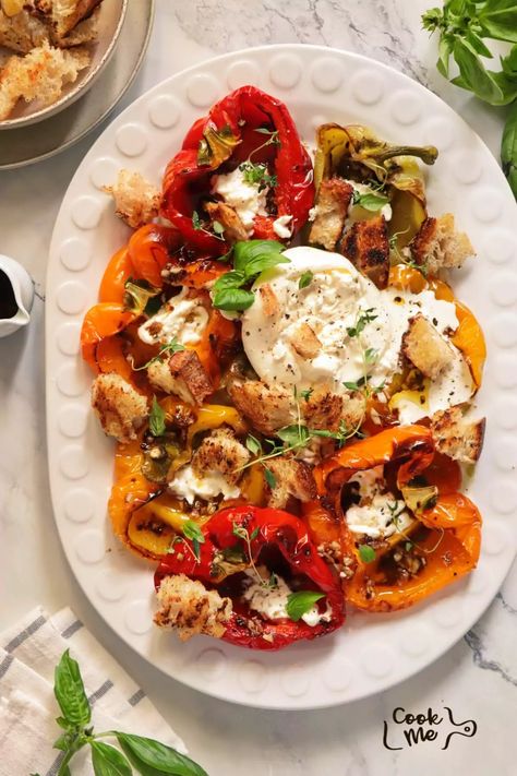 Burrata Recipes, Healthy Roasted Vegetables, Roasted Bell Peppers, Burrata Recipe, Easy Vegetable Recipes, Roasted Vegetables Oven, Roasted Vegetable Recipes, Roasted Vegetable, Easy Oven