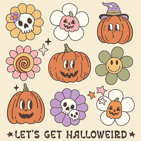 A series of products with the "Let's get Halloweird" design Retro Halloween Cartoon, Procreate Halloween Drawing, Fall Crafts Cricut, Halloween Pumpkin Illustration, Cute Halloween Drawings Doodles, Cute Pumpkin Drawing, Halloween Illustration Design, Halloween Pumpkin Drawing, Cute Halloween Designs