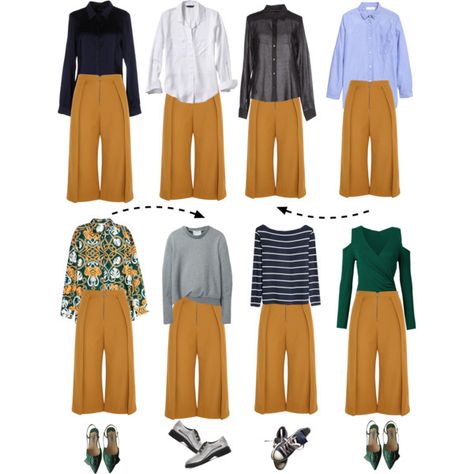 Styling of mustard culottes Nr.2 by lacas on Polyvore featuring Ð¼Ð¾Ð´Ð°, Banana Republic, Maison Margiela, H&M, Atos Lombardini, 3.1 Phillip Lim, Topshop Unique, Prada, Converse and MM6 Maison Margiela Havana Pants Outfit, Yellow Pant Outfits For Women, Mustard Color Combinations Outfit, Outfits With Mustard Pants, Mustard Outfits For Women, Mustard Yellow Outfit Combination, Mustard Yellow Pants Outfit, Culottes Outfit Work, Mustard Pants Outfit