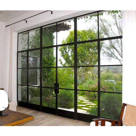 Black Steel Windows, Steel Patio Doors, Wrought Iron Security Doors, French Entry Doors, Steel Factory, Steel French Doors, Steel Doors And Windows, Iron Door Design, Aluminium Windows And Doors