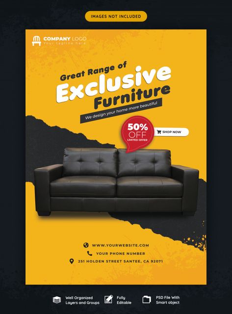 Furniture sale flyer template | Premium Psd #Freepik #psd #flyer #business #sale #home Furniture Sale Poster, Promo Flyer, Sale Template, Social Media Advertising Design, Banner Ads Design, Graphic Design Business, Social Media Design Inspiration, Exclusive Furniture, Sale Flyer