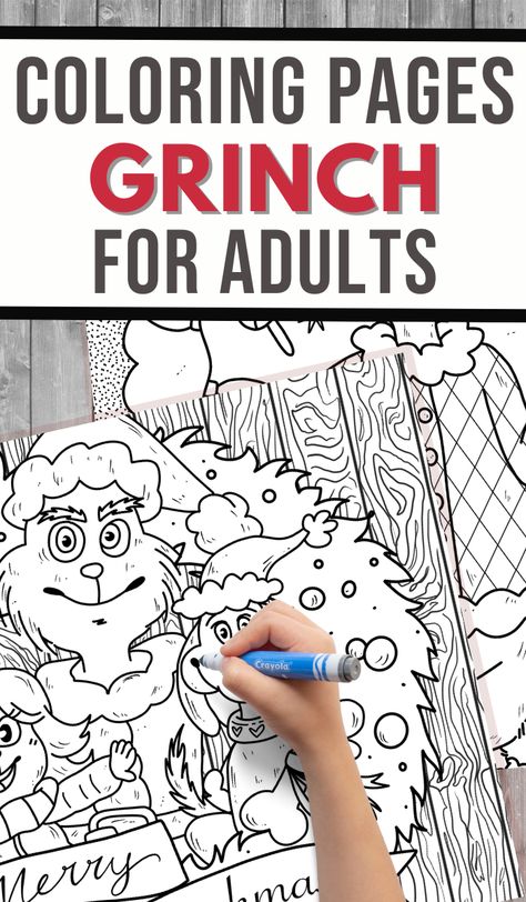 Grinch Coloring Pages for Adults are the free printable for the holidays! These were made for adults - but kids can do them, too! Free Grinch Coloring Pages, Grinch Coloring Pages Free Printable, Grinch Printable, Grinch Coloring Pages, Love Express, Colouring Printables, Activities For Adults, Coloring Pages For Adults, Color Grouping