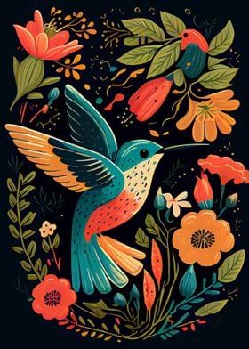 Bohemian Art Inspiration Painting, Birds And Flowers Painting, Mexican Folk Art Flowers, Mexican Art Traditional, Hummingbird Art Drawing, Bird Folk Art, Mexican Art Painting, Folk Art Birds, Mexican Folk Art Painting