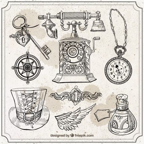 More than a million free vectors, PSD, photos and free icons. Exclusive freebies and all graphic resources that you need for your projects Bujo Drawings, Steampunk Art Drawing, Heinrich Kley, Steampunk Drawing, Steampunk Interior, Steampunk Coloring, Moda Steampunk, Steampunk Illustration, Steampunk Tattoo