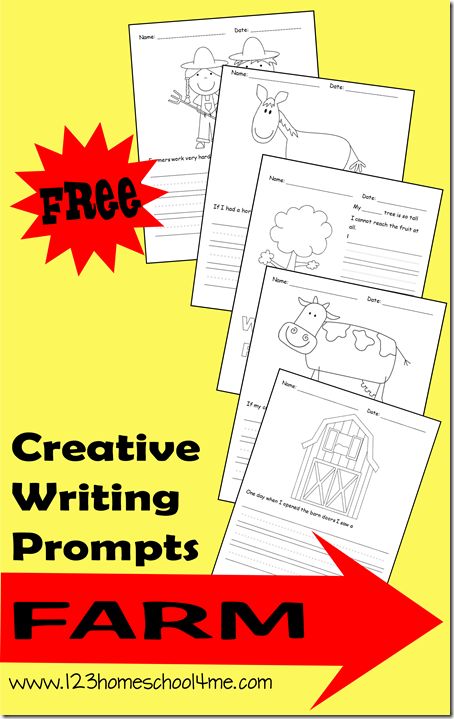 The creative writing prompts contain a black & white illustration your child can color as well as a writing prompt.  These are perfect for preschool, kindergarten, and early elementary aged kids. - See more at: http://www.123homeschool4me.com/2013/08/creative-writing-prompts-farm.html#sthash.nwoIwtT7.dpuf 123 Homeschool 4 Me, Farm Unit, Farm Preschool, Homeschool Writing, Writing Prompts For Kids, Farm Activities, Unit Studies, Creative Writing Prompts, Kindergarten Writing