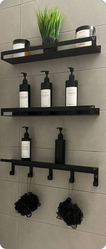 Black Home Ideas, Black And Grey Apartment, Kitchen Ideas Small Apartments, Bathroom Organization Aesthetic, Men’s Bathroom, Minimalist Bathroom Decor Ideas, Industrial Restroom, Green Kitchen Decor Ideas, House Ideas Decor