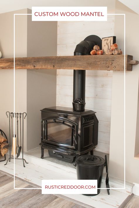 rustic wood mantel beam for old fashioned fireplace Fireplace Old Fashioned, Wood Stove Decor, Wood Stove Surround, Stove Hearth, Mantel Beam, Stove Decor, Wood Stove Hearth, Stove Ideas, Dream Fireplace