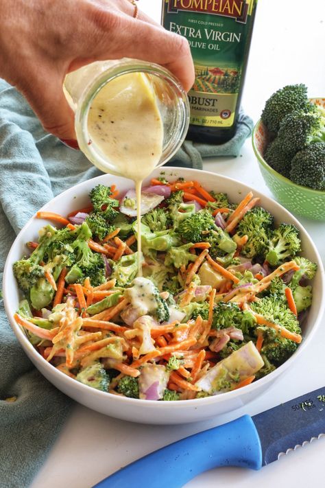 Crunchy Broccoli Salad, Crunchy Broccoli, Honey Dijon Dressing, Dijon Dressing, Honey Dijon, Broccoli Salad, White Wine Vinegar, Red Cabbage, Dijon Mustard