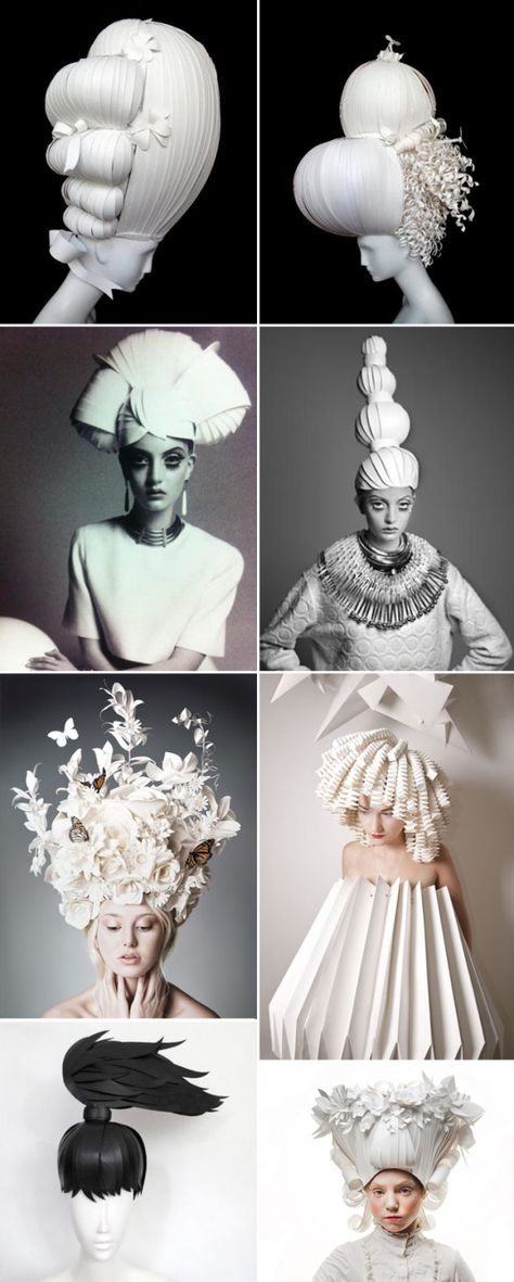 PAPER-WIGS Paper Wigs Diy How To Make, Paper Hats Diy, Head Dress Diy, Paper Wig, Victorian Photoshoot, Paper Wigs, Paper Headpiece, Hat Sculpture, Cabelo Pin Up