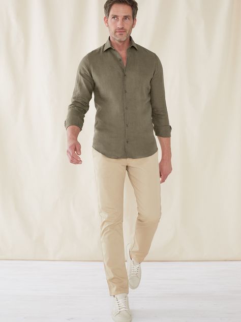 Spring edit | Luca Faloni Linen Men Outfit, 30th Outfit, Linen 2023, Luca Faloni, Spring Edit, Khakis Outfit, Sunset Party, Short Pants Outfit, Styling Guide