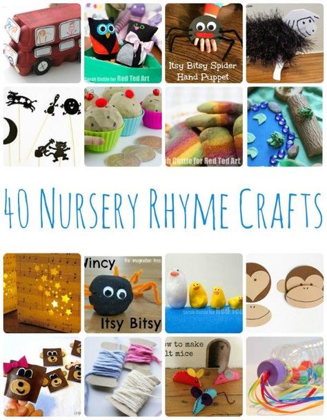 40 Nursery Rhyme Crafts  Clever and inexpensive ideas for crafts that go with many popular nursery rhymes. Nursery Rhyme Activities, Rhyme Activities, Nursery Rhyme Crafts, Nursery Rhymes Preschool, Nursery Rhyme Theme, Nursery Rhymes Activities, Red Ted Art, Rhyming Activities, Fairytale Nursery