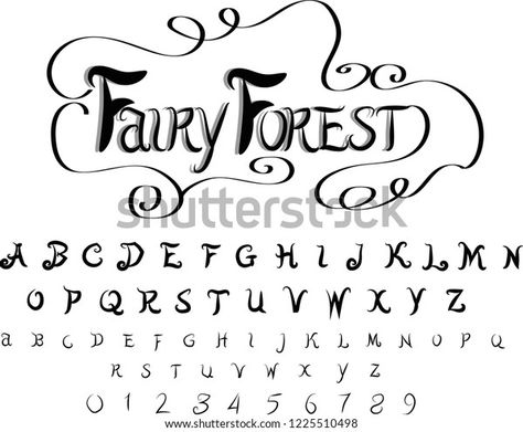 Forest Typography Design, Mystical Fonts Alphabet, Fairy Font Alphabet, Fairy Letters Alphabet, Fairy Handwriting, Magical Lettering, Fairy Tale Font, Fantasy Lettering, Fairy Font