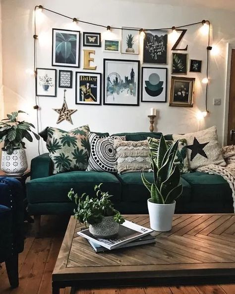 How To Put Up a Creative Gallery Wall For Your Home - Melanie Jade Design Reka Bentuk Ruang Tamu, Green Sofa Living, Green Sofa Living Room, Reka Bentuk Dalaman, Hiasan Dalaman Rumah, Jade Design, Hiasan Bilik Tidur, Boho Styl, New Sofa