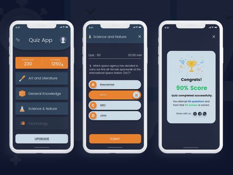 Quiz App Design Idea by I-Verve Infoweb INC Design Quiz, Profile App, Social App Design, Health App Design, Ui Design Mobile, Restaurant App, Ui Ux 디자인, Mobile App Templates, App Design Layout