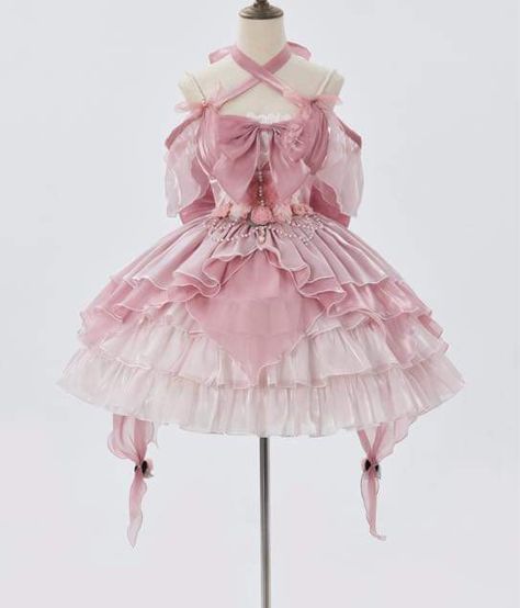 Pink Fantasy Dress Short, Pink Magical Girl Outfit, Flowy Outfits, Pink Flowy Dress, Cute Kawaii Outfits, Magical Girl Outfit, Magic Clothes, Girls Pink Dress, Fantasy Dress