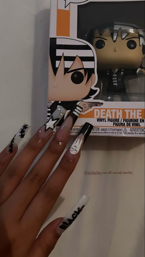 Soul Eater Nails, Punk Nails, Anime Nails, Grunge Nails, French Acrylic Nails, Really Cute Nails, Pretty Gel Nails, Nails Only, Nails For Kids