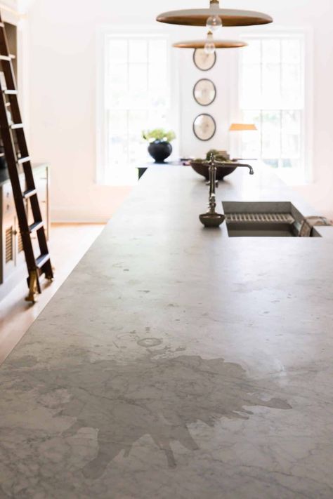 Marble Countertop Restoration: Everything You Need to Know - Chris Loves Julia Sealing Marble Countertops, Marble Tile Countertop, Honed Carrara Marble Countertops, Cleaning Marble Countertops, Honed Marble Countertops, Countertop Redo, Cleaning Marble, Carara Marble, Clever Closet