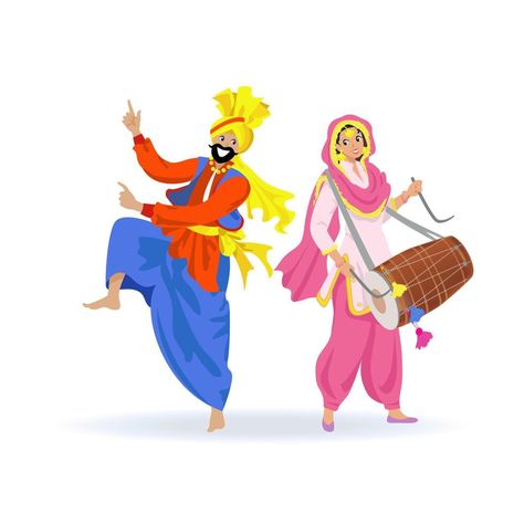 Sikh Couple, Dance Clipart, Bhangra Dance, Dancing Clipart, Wedding Illustration Card, Dance Vector, Wilcom Embroidery, Cartoon Character Costume, Punjabi Couple