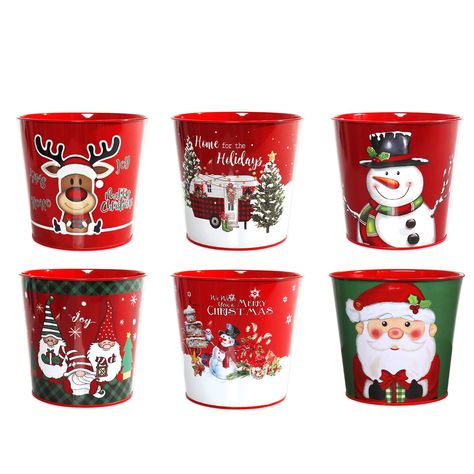 PRICES MAY VARY. Christmas Theme Buckets: Putuo Decor galvanized buckets are printed with different Christmas themed patterns, such as reindeer, snowman, Santa and trucks. The Christmas ornament set adds a cheerful atmosphere to your home Great Quality Value Set: Made of superior galvanized iron, the set of 6 metal buckets and pails feature good durability, lightweight, eco-friendly and rustproof. √Note: The flower pots are not watertight Many Uses of Ice Bucket: Use the small buckets for party Christmas Gift Cups Filled, Christmas Flower Pots, Snowman Bucket, Tin Buckets, Metal Buckets, Table Centerpieces For Home, Galvanized Buckets, Snowman Pattern, Christmas Pots